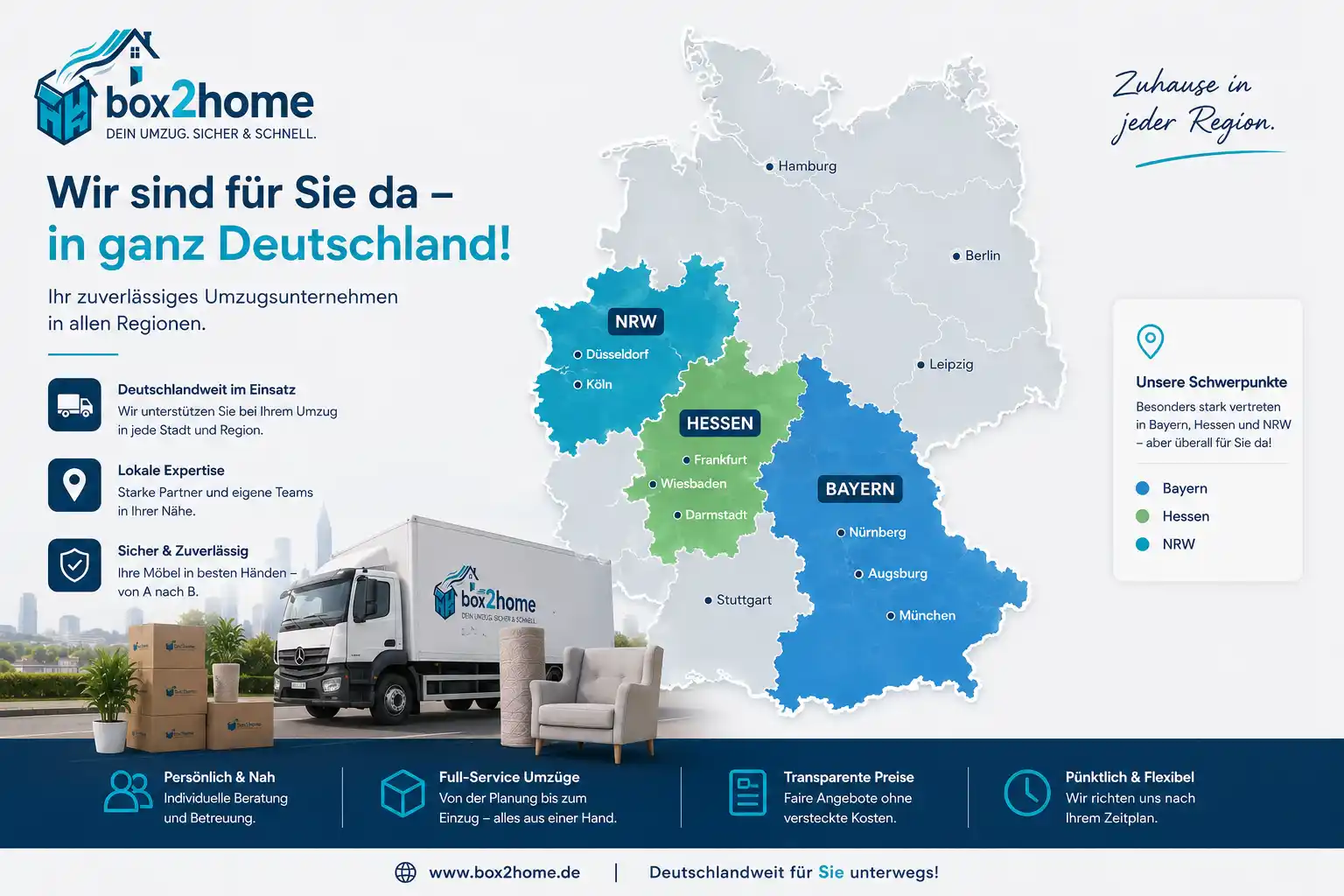 Umzugsunternehmen Bundesweit – Box2Home Lkw für deutschlandweite Umzüge